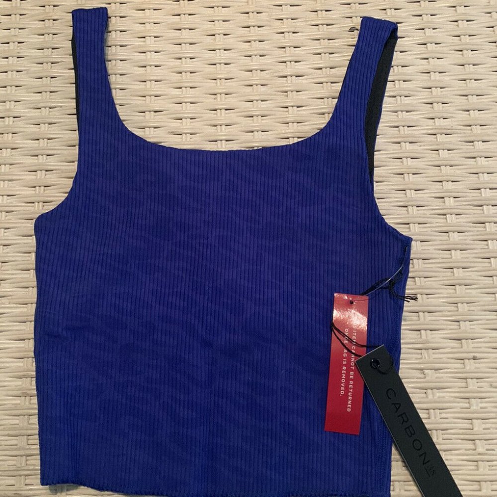 NWT CARBON 38 Crop Top Longline Sports Bra Blue Leopard Print XS Sexy Cute Yoga